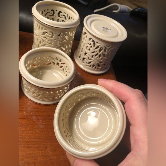 Vintage Lenox Pierced Porcelain Tea Light Candle Holders - Set of 8 - Ivory/Gold - Picture 6 of 8
